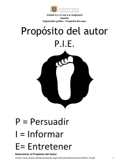 Propósito del autor P.I.E. P = Persuadir I = Informar E= Entretener