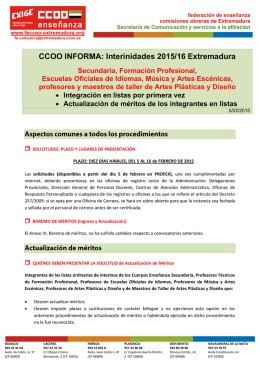 CCOO INFORMA: Interinidades 2015/16 Extremadura