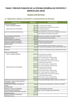 Tasas de la Oficina Española de Patentes y Marcas en el año 2014