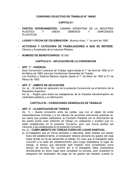 CONVENIO COLECTIVO DE TRABAJO N° 189/92 CAPITULO I