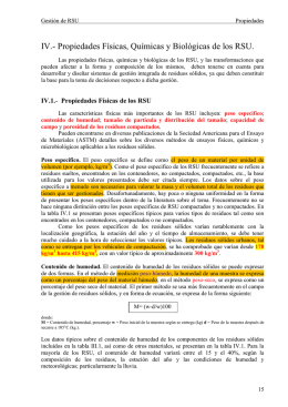 IV.- Propiedades Físicas, Químicas y Biológicas de los RSU.