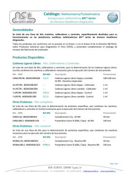 Catálogo: Nefelometría/Turbidimetría Generalidades Productos