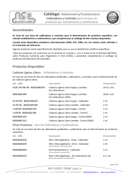 Catálogo: Nefelometría/Turbidimetría Generalidades Productos