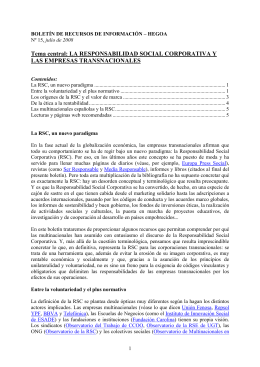 Tema central: LA RESPONSABILIDAD SOCIAL CORPORATIVA Y