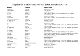 Department of Philosophy Personal Tutor Allocation 2015-16