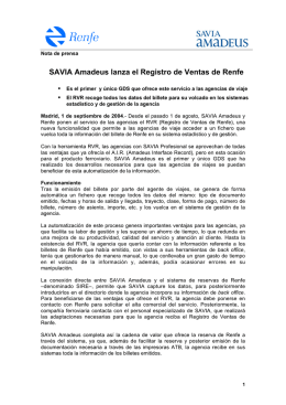 SAVIA Amadeus lanza el Registro de Ventas de Renfe
