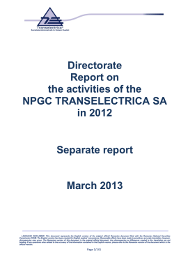 Directorate Report on the activities of the NPGC TRANSELECTRICA