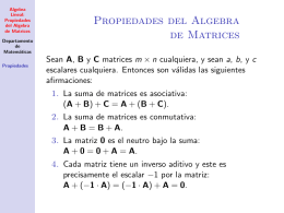 Algebra Lineal: Propiedades del Algebra de Matrices