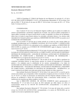 MINISTERIO DE EDUCACIÓN Resolución Ministerial 2976/2015 Bs