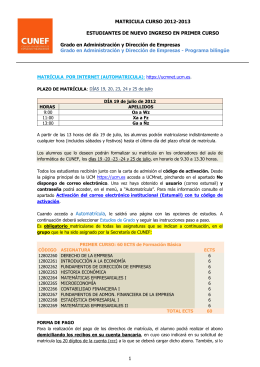 MATRICULA CURSO 2012-2013 ESTUDIANTES DE NUEVO