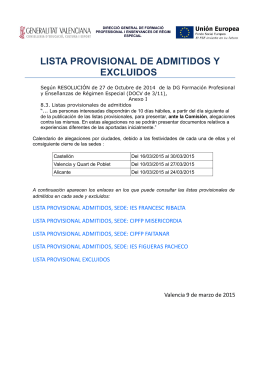 LISTA PROVISIONAL DE ADMITIDOS Y EXCLUIDOS