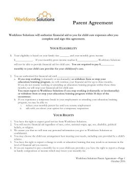 Parent Agreement - Workforce Solutions