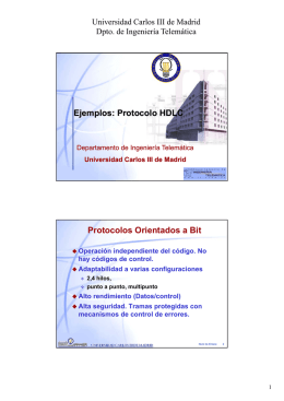 Ejemplos: Protocolo HDLC Protocolos Orientados a Bit