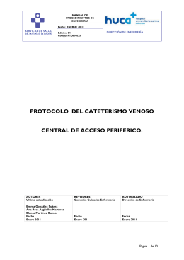 protocolo del cateterismo venoso central de acceso periferico.