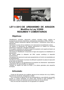LEY 4 /2013 DE URBANISMO DE ARAGON Modifica la Ley 3/2009