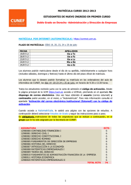 MATRÍCULA CURSO 2012-2013 ESTUDIANTES DE NUEVO
