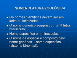 nomenclatura zoológica - Universidade Castelo Branco