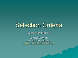 Selection Criteria - University of Canberra