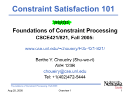 Foundations of Constraint Processing CSCE421/821, Fall …