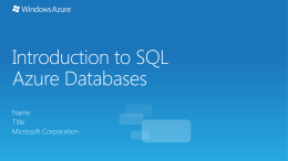 Introduction to SQL Azure Databases
