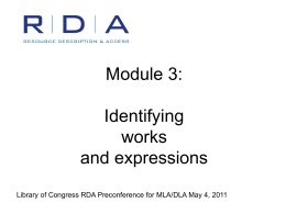 RDA Test at LC Module 3: Works and Expressions