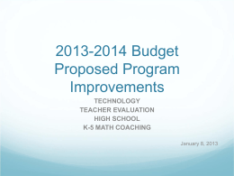 2013-2014 Budget Proposed Program Innovations
