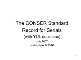 CONSER Standard Record - Yale University Library