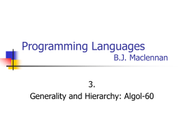 Programming Languages B.J. Maclennan
