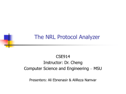 The NRL Protocol Analyzer - Michigan State University