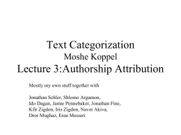 Text Categorization – Lecture 3
