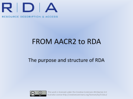 FROM AACR2 to RDA - National Library of Australia