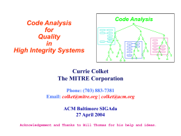 Code Analysis for Quality in High Integrity Systems