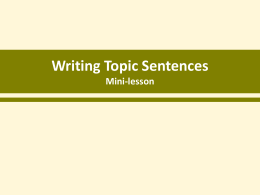 Topic Sentences K-3 - Center on Disability Studies