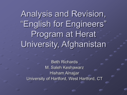 Analysis and Revision, “Englisn for Engineers” at Herat
