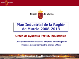 Plan Industrial de la Región de Murcia Inversiones subvencionables