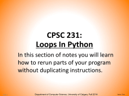 Repetition using loops - University of Calgary