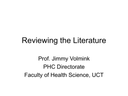 Reviewing the Literature - Stellenbosch University