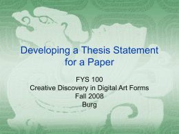 Developing a Thesis Statement for a Paper