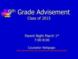 9th Grade Advisement Class of 2015