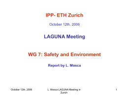 IPP- ETH Zurich October 12th, 2006 LAGUNA Meeting