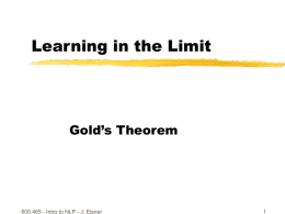 Lecture 27: Learning in the Limit (Gold`s Theorem)
