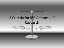 8 Criteria for IRB Approval of Research