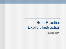 Best Practice Systematic and Explicit Instruction