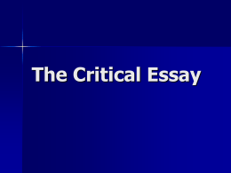 The Critical Essay - Hyndland Secondary School