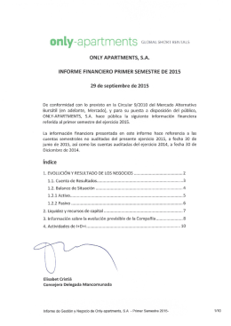 ONLY APARTMENTS Información Financiera 1er Semestre 2015