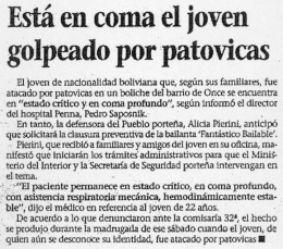 Está en coma el joven golpeado por patovicas
