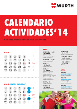 Calendario de actividades de los Autoservicios Würth en abril