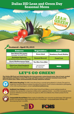 Dallas ISD Lean and Green Day Seasonal Menu