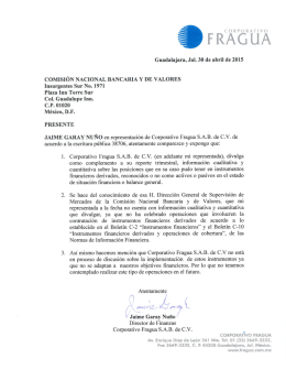 Guadalajara, Jal. 30 de abril de 2015 COMISIÓN NACIONAL