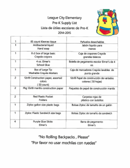 League City Elementary Pre-K Supply List Lista de útiles escolares